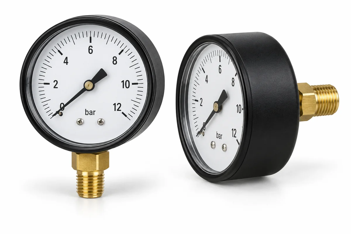 Manomètres pneumatiques à raccordement vertical radial et arrière axial