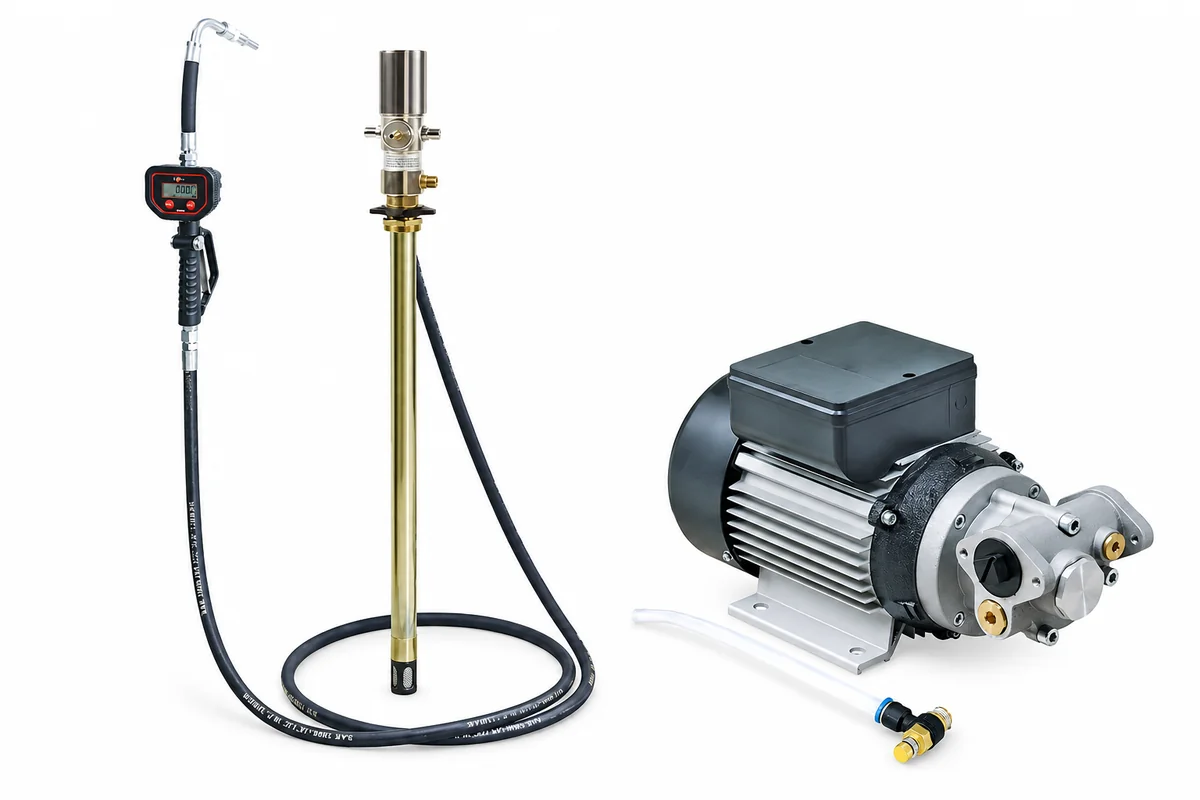 Pompe pneumatique sur fût avec pistolet de distribution et pompe électrique pour contenant