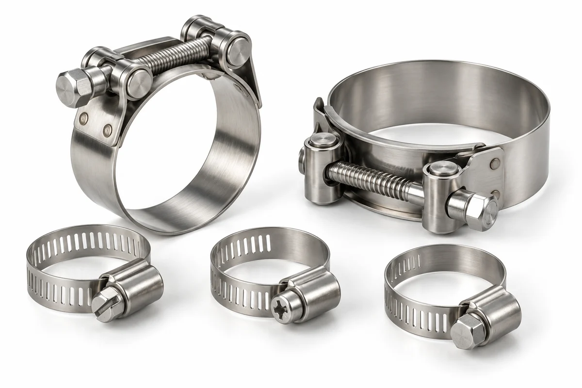 Colliers de serrage acier et inox à vis et à bande large