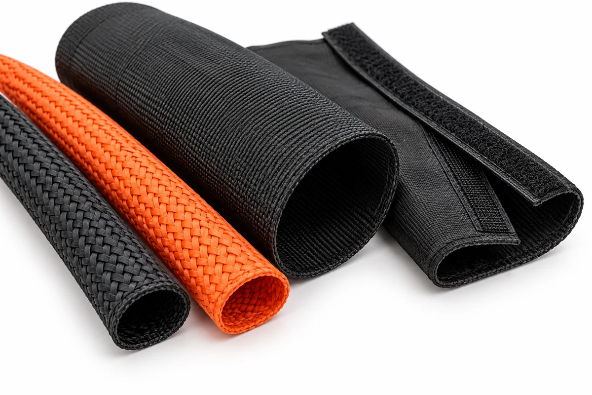 Gaines de protection noires et orange et gaines brise-jet pour flexibles hydrauliques